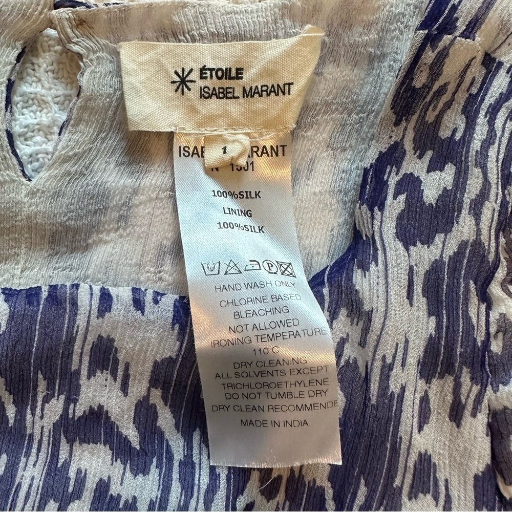 Etoile Isabel Marant sz 1 small Blue Patterned Womens Dress 100% silk boho flowy - Picture 2 of 9